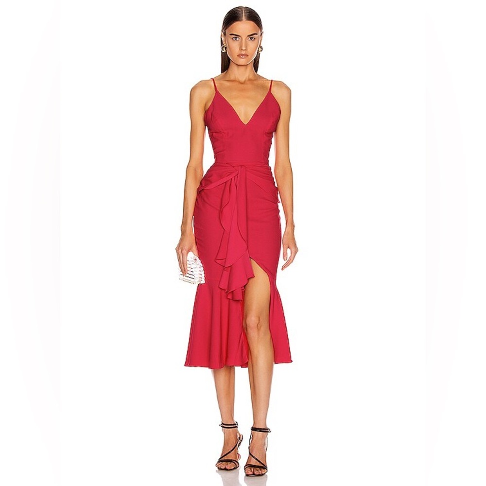 PatBO Red Ruffle Midi Dress